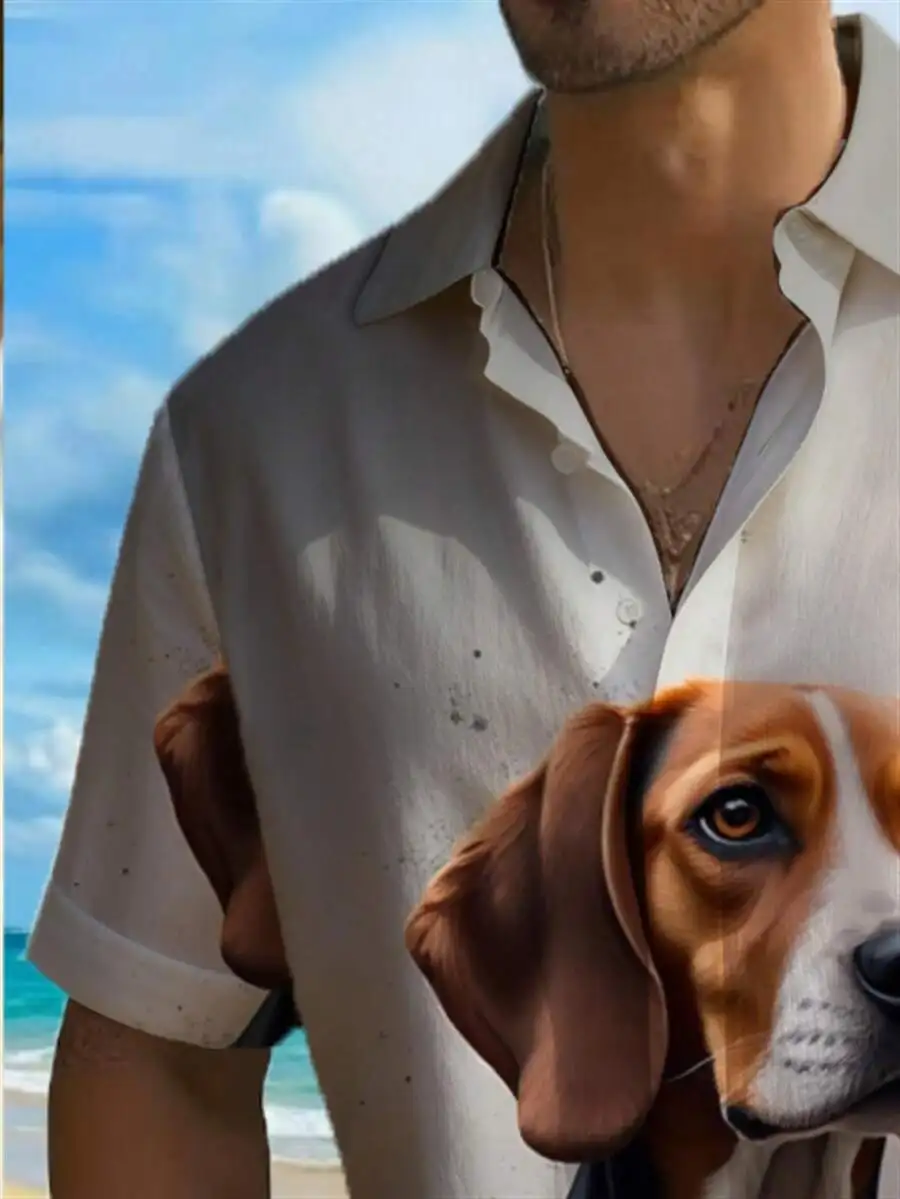 

Realistic 3D Beagle Dog Print Hawaiian Shirt For Men Beach Vacation Casual Wear