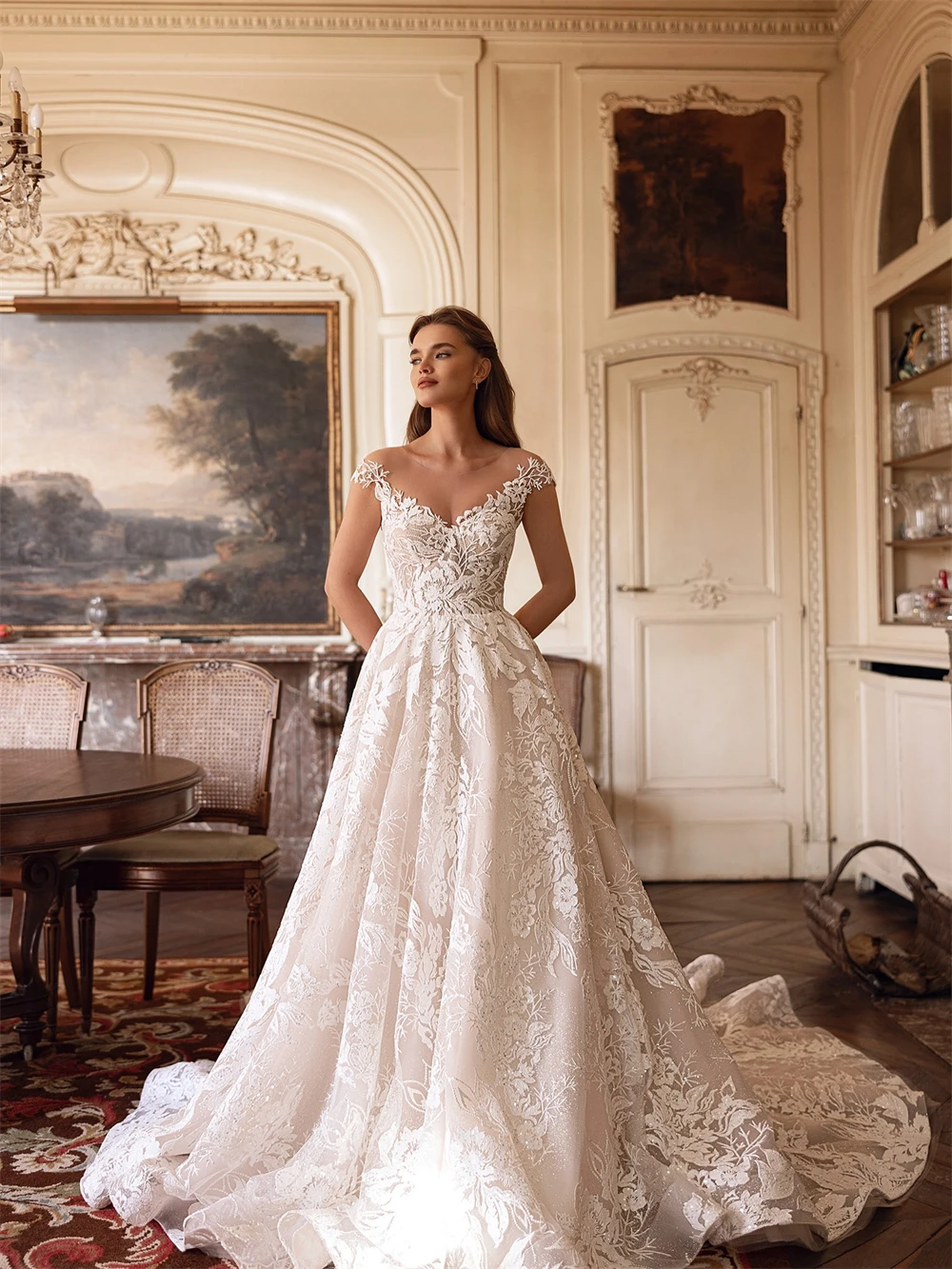 

Customized Boho White Organza Wedding Dress Formal O-Neck Off the Shoulder Bridal Gowns Soft A-Line Court Train Vestido De Novia