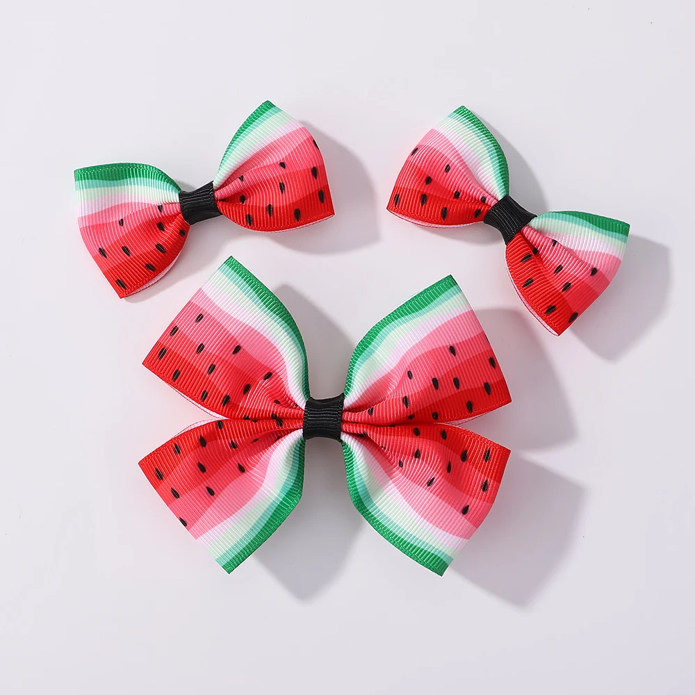 3 Pcs/Set Girls Cute Watermelon Print Bowknot Hair Clip Kids Lovely Colorful Hairpins Headwear Children Summer Hair Accessories