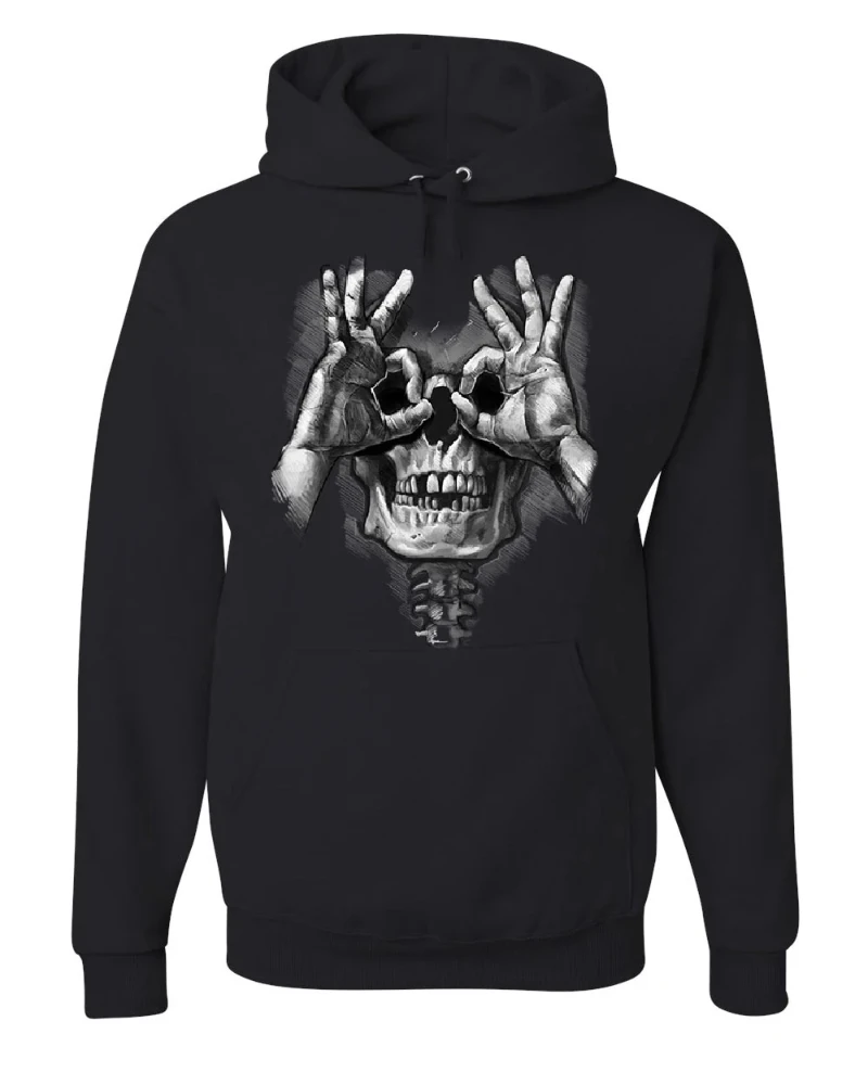 

2025 Autumn and Winter Skull Face Hand Goggles Hoodie Funny Dead Eye Staring Skeleton Sweatshirt