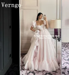 Verngo Blush Roze Organza Galajurken Korte Pofmouwen Een Lijn Feestjurk Voor Dames Prinses Formele Gelegenheid Jurk