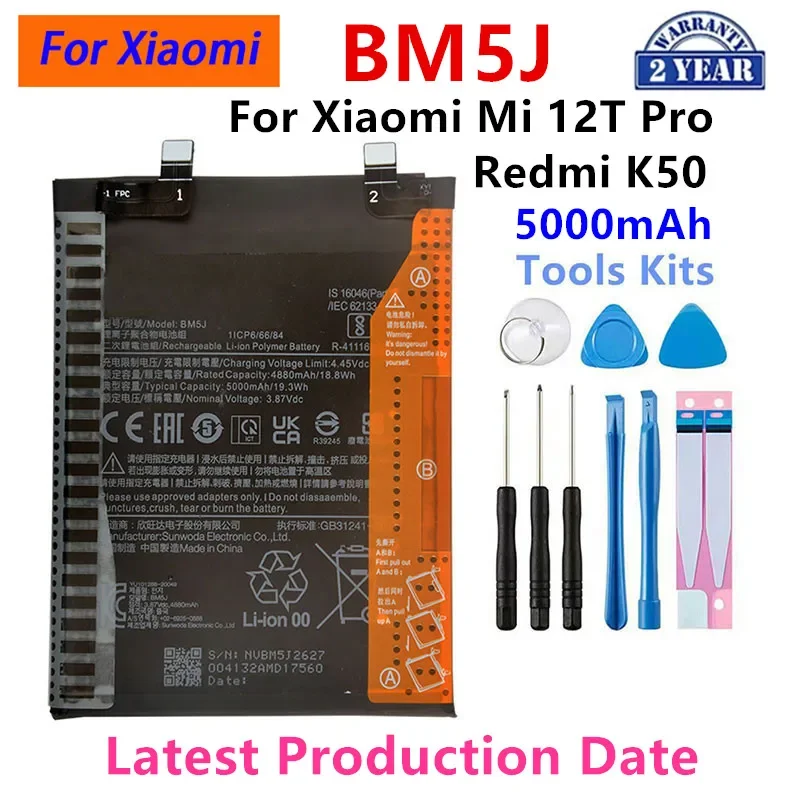 Brand New BM5J 5000mAh Battery  For Xiaomi Mi 12T Pro /Redmi K50  Phone Replacement Batteries+Tools