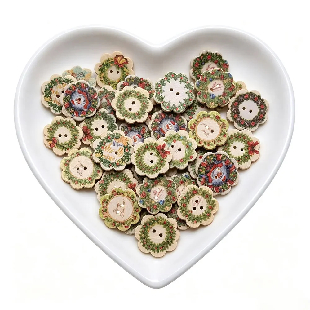 300PCS 20MM Wooden Scrapbooking Sewing Apparel Accessory Decoration Mixed Flower Painted Buttons Decorative Buttons DIY Crafts