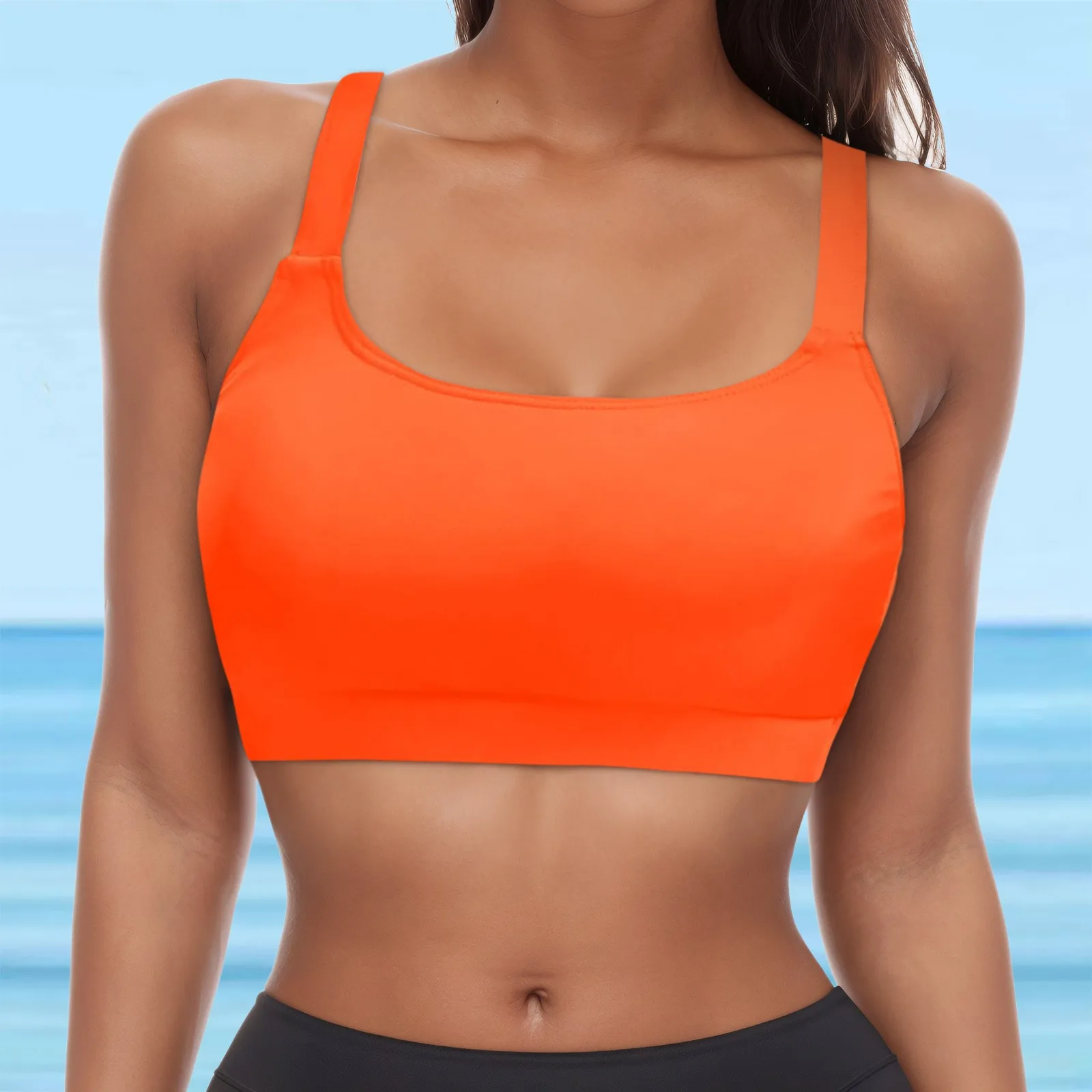 Bikinis Tops para mujer, ropa interior deportiva de cobertura completa, chaleco de baño de Color sólido con realce, sujetador extraíble con almohadilla, camisola de playa