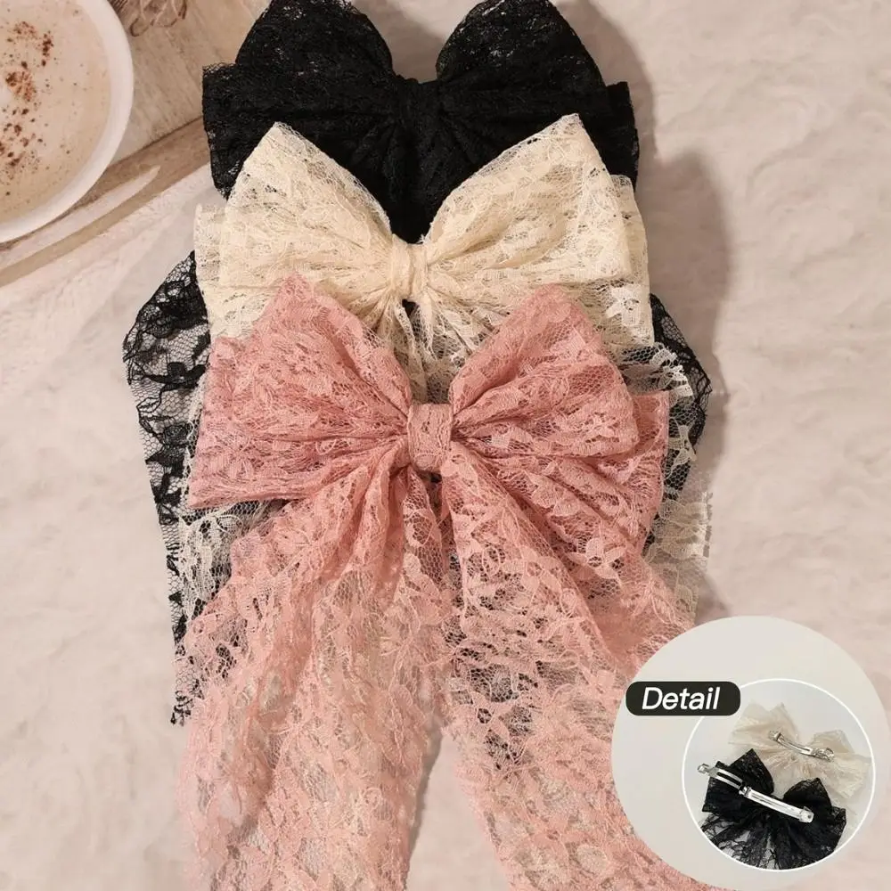 New Cut-out Lace Hair Clip Bow Fabric Korean Style Spring Clamp Vintage Lace Butterfly Knot Hairpin For Women