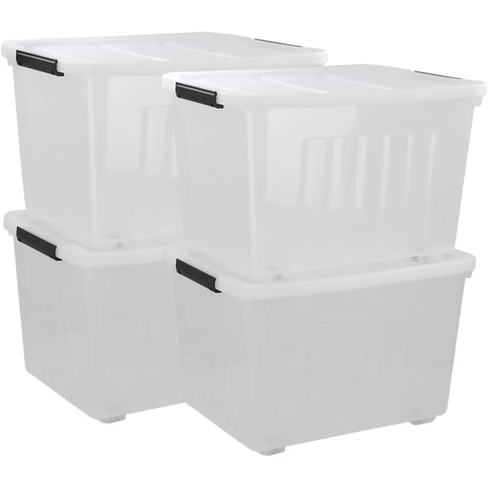 

70 L Large Clear Storage Boxes, 4-Pack Plastic Storage Box with Lids and Wheels