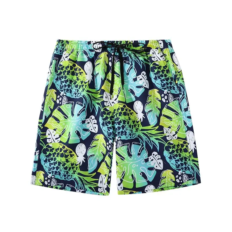 Men's Lemon Frond Print Beach Shorts Male Fitness Workout Swimming Trunks Sportswear With Pockets Pants