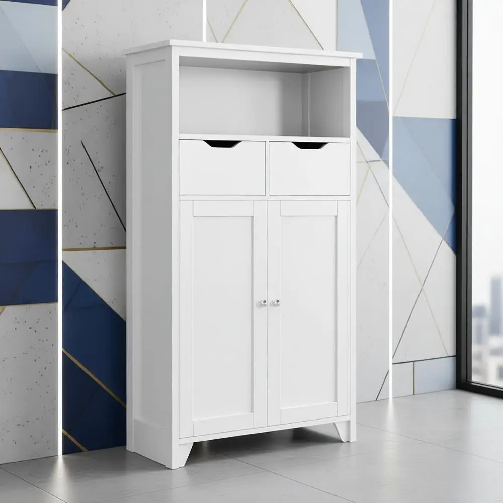 

Floor Storage Cabinet, Bathroom Storage Organizer with Doors and Drawers, Freestanding Side Cupboard Pantry with Adjustable Shel