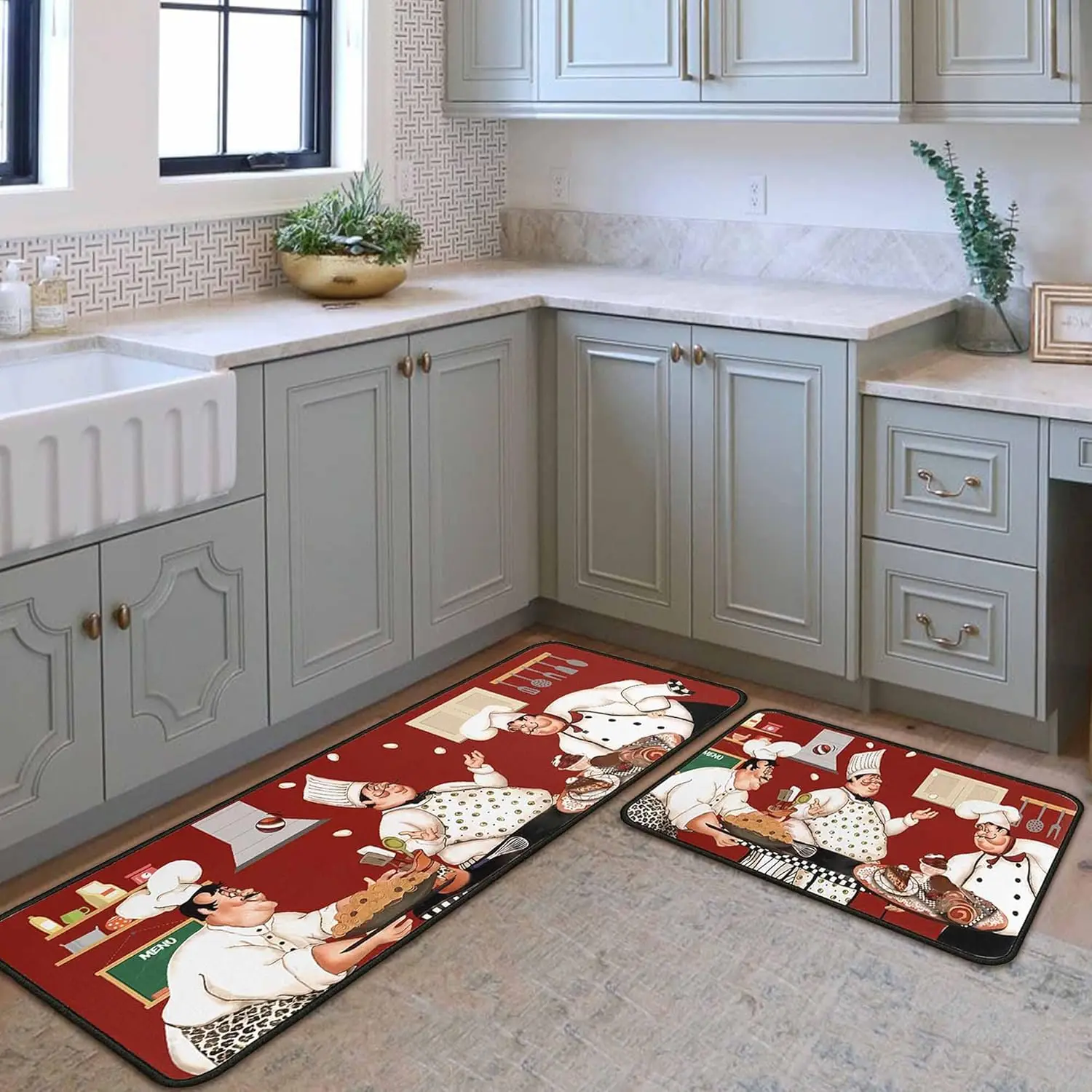 VIKAMA 2 قطعة سجاد وحصائر مطبخ القهوة غير قابلة للانزلاق قابلة للغسل في الغسالة ومقاومة للبقع والبهتان، مناسبة لتزيين المنزل والمطبخ