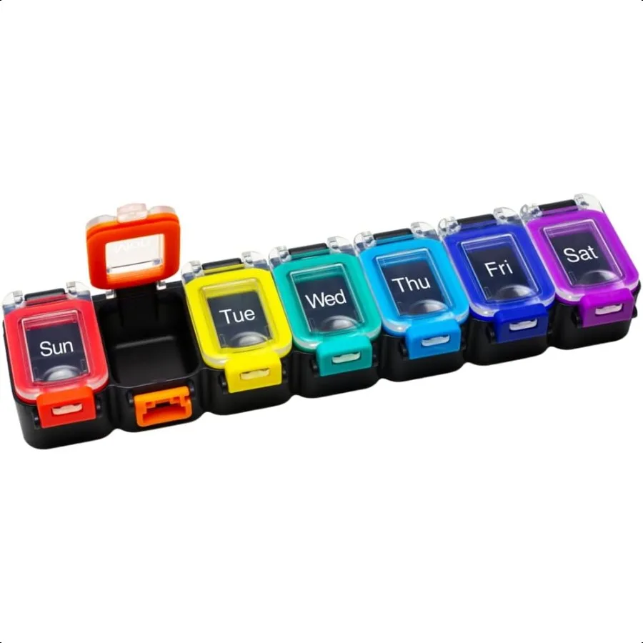 

EZY DOSE Weekly 7Day Daily Pill Planner Medicine Case Vitamin Organizer Container Waterproof Locking Compartments to Secure Pre