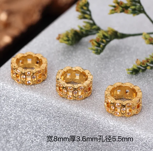 

au750 jewelry components 18k carat gold spacers big hole 5.5mm real gold stoppers 8mm