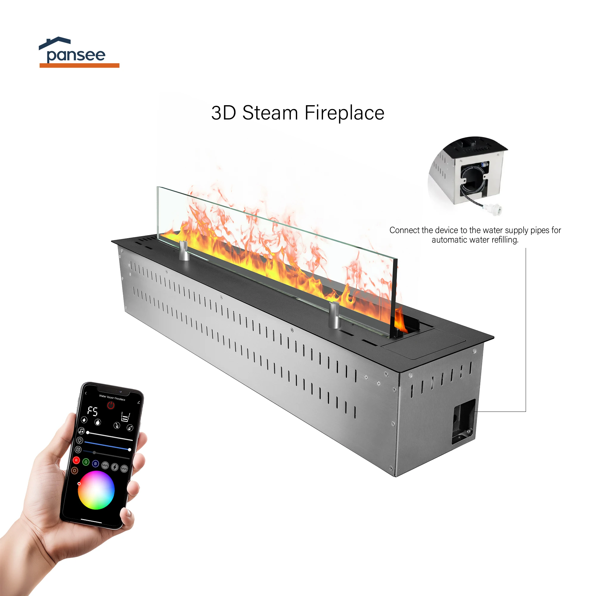 Modern 3D Steam Electric Fireplace Remote Control Built-In/Free-Standing/Insert Steel AU/US Plug For Indoor Household Use