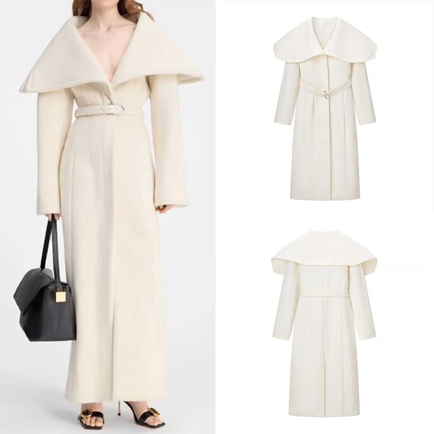 

Женское шерстяное пальто Ele White с поясом, удобное для поездок на работу, с длинными рукавами, однотонное, приталенное, от Z, новая коллекция Осень 2025