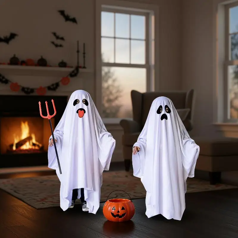Halloween Ghost Costume, Spooky Ghost Dress‑up Outfit, Halloween Party Cosplay Props Supplies, Scary Holiday Fancy Dress