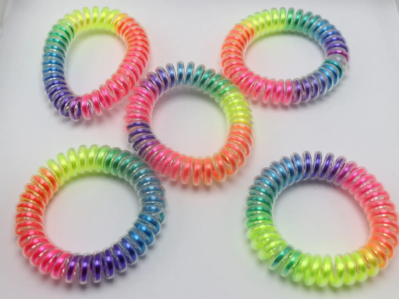 10 Rainbow Spiral Coil Jelly Elastic Hair Scrunchies Telephone Cord Ponytail