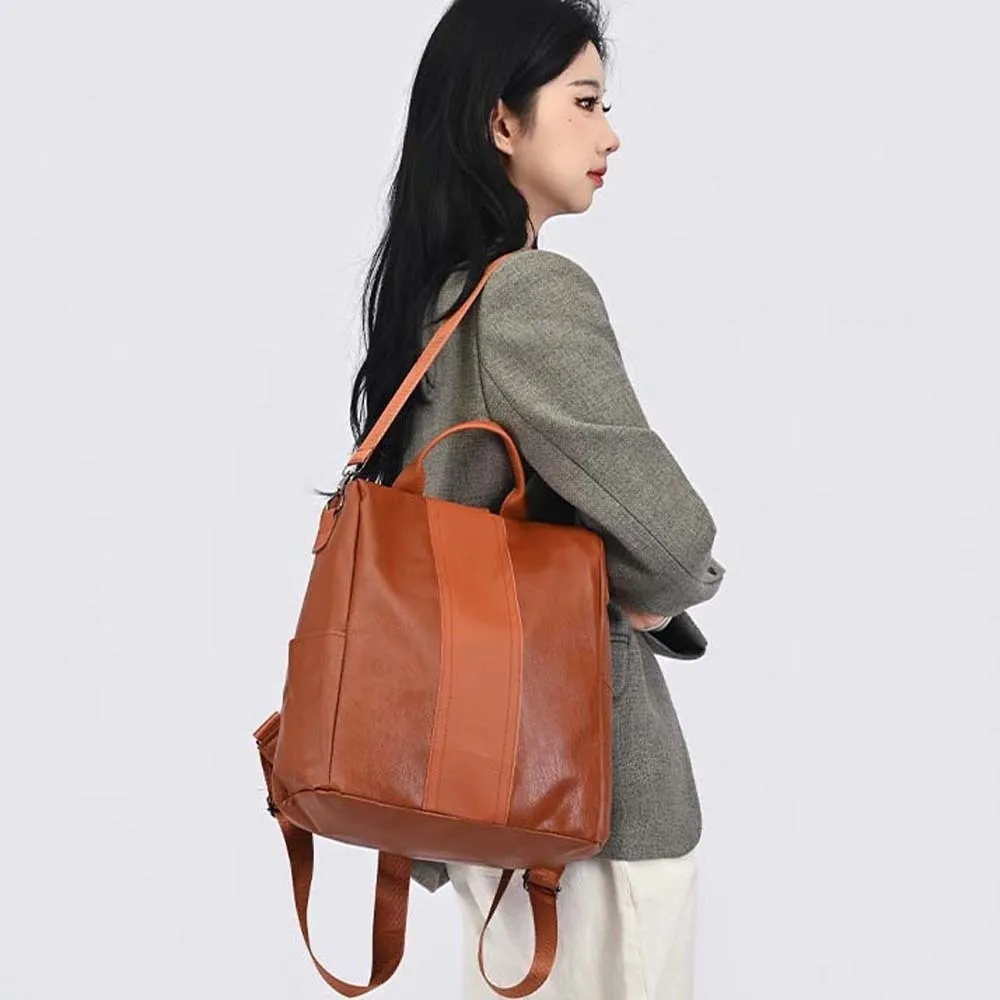 

Elegant Soft PU Backpack Multi Pocket Solid Color Large Capacity School Bag Multi-purpose Anti-splash Water Casual Mom Daypack