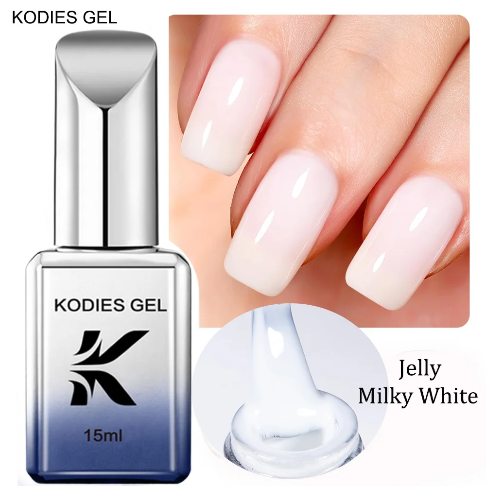 

KODIES GEL Milky White Jelly Nail Gel Polish Vernis Semi Permanent Soak Off UV/LED Gel Varnish Rubber Base Coat Top Coat No Wipe