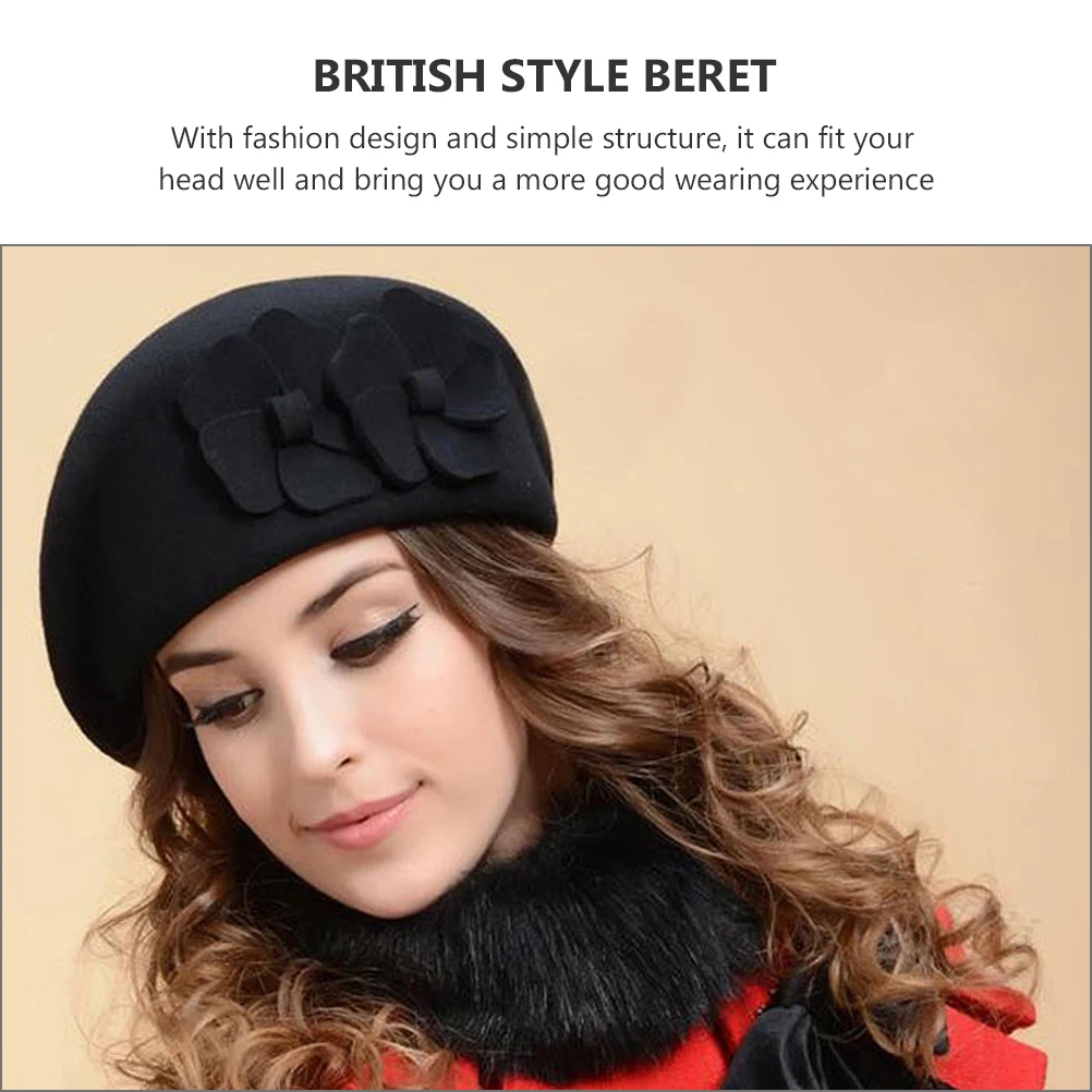

1 шт., шерстяная женская шляпа с цветочным декором, шерстяной материал, шерстяной берет, берет в британском стиле, вязаный декор