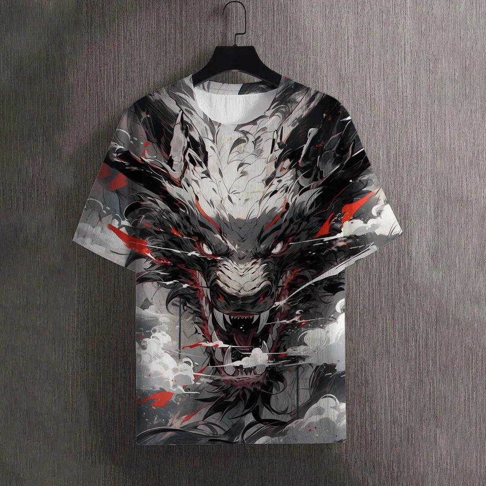 Leisure Dragons Pattern Printed Men\'s T Shirt Round Neck Loose Tops Breathable Comfortable Summer Oversized y2k Clothes For Men