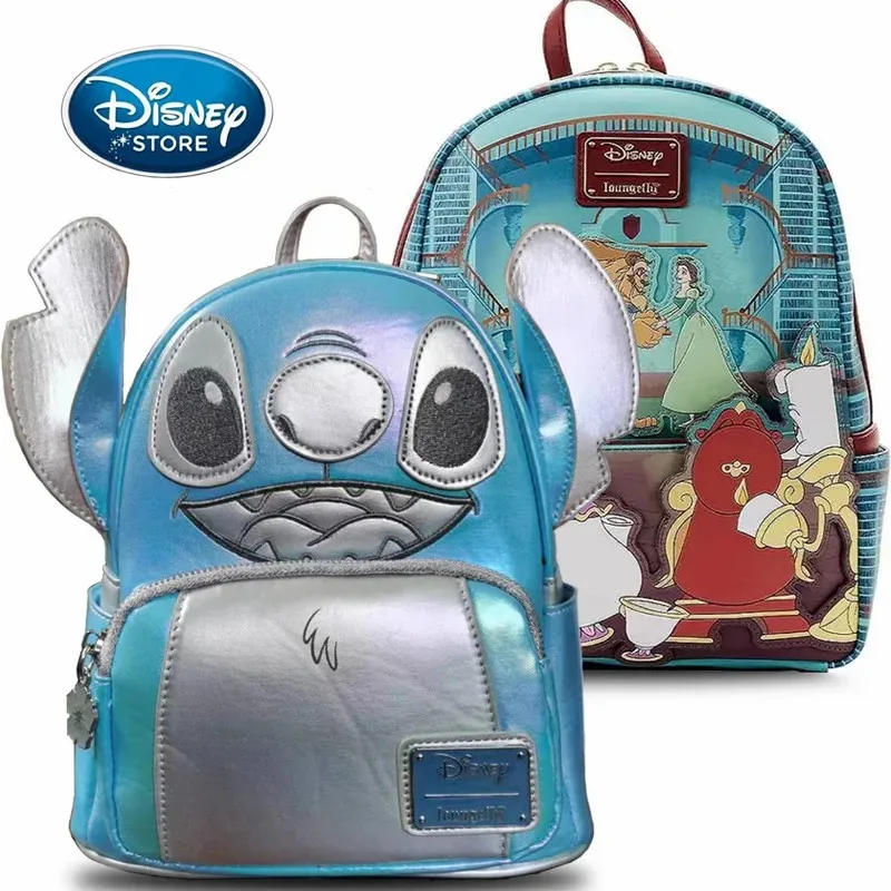 

Disney Princess Fashion PU Leather Women Backpack Lady Handbag Wallet Disneyland Storage Bags Cartoon Stitch Winnie the Pooh