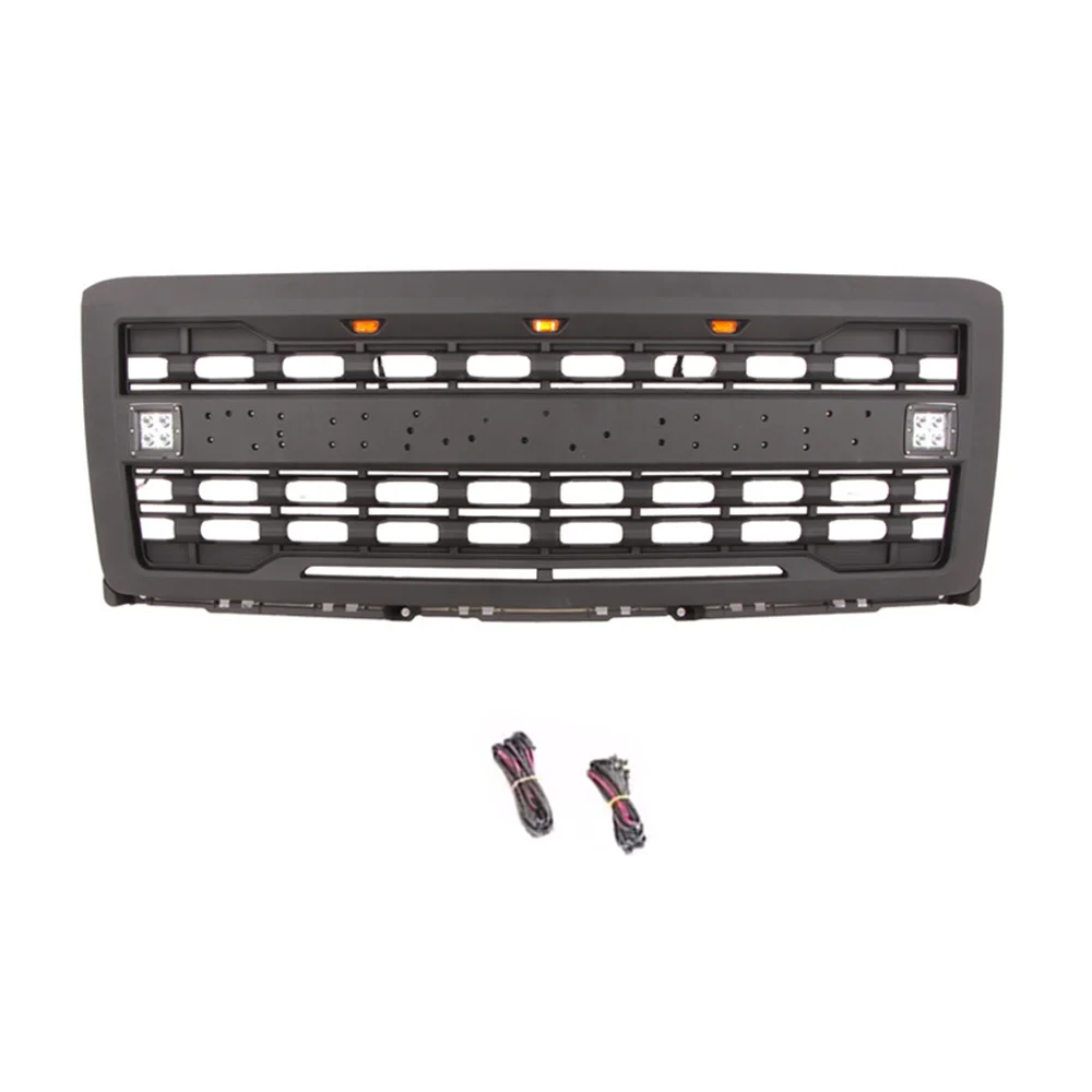 Car Grid For Chevrolet Silverado 1500 2014-2015 Auto Front Grill W/Letters W /3 LED Lights With Cube Light Raptor Style Grills