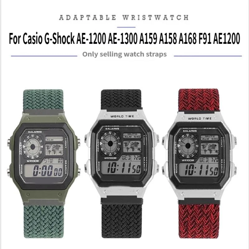 

18mm Woven Nylon Strap For Casio G-Shock AE-1200 AE-1300 A159 A158 A168 F91 AE1200 Magnetic Watchband Men Quick release Bracelet