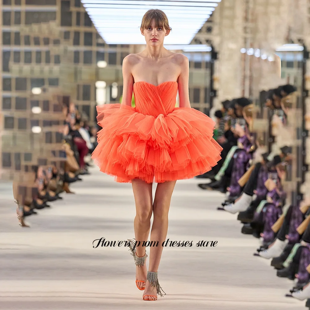 

Flowers Mini Prom Dress Strapless Evening Dress Pleated Tiered Layers Cocktail فساتين مناسبة رسمية Party Dress Customized