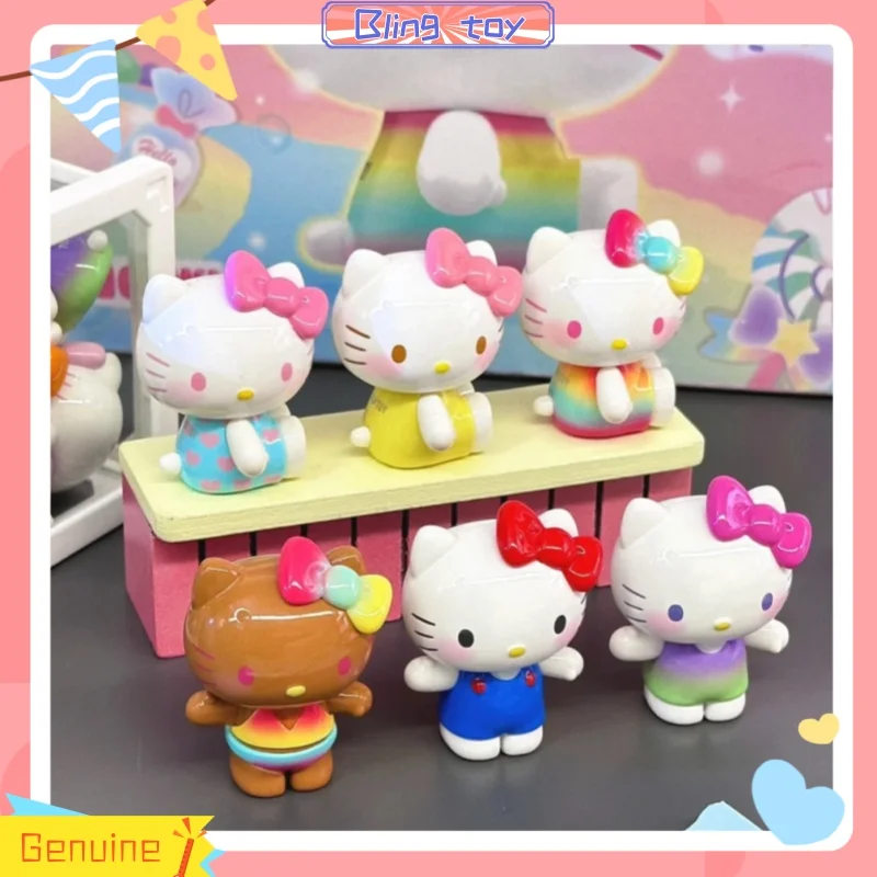 

New Pre Sale Genuine Hello Kitty Summer Rainbow Candy Series Blind Box Blind Bag Mini Figurine Desktop Ornament Female Gift