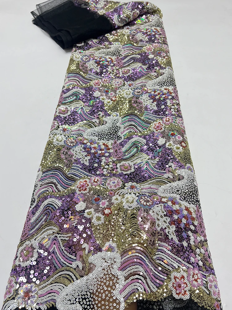 

mesh fabric, retro color bead, landscape painting, flower pattern, sequin embroidery fabric, formal dress, qipao dress