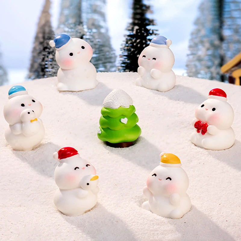 1 buah Mini Resin manusia salju Natal mikro pemandangan patung rumah boneka ornamen dekorasi rumah taman peri manusia salju patung