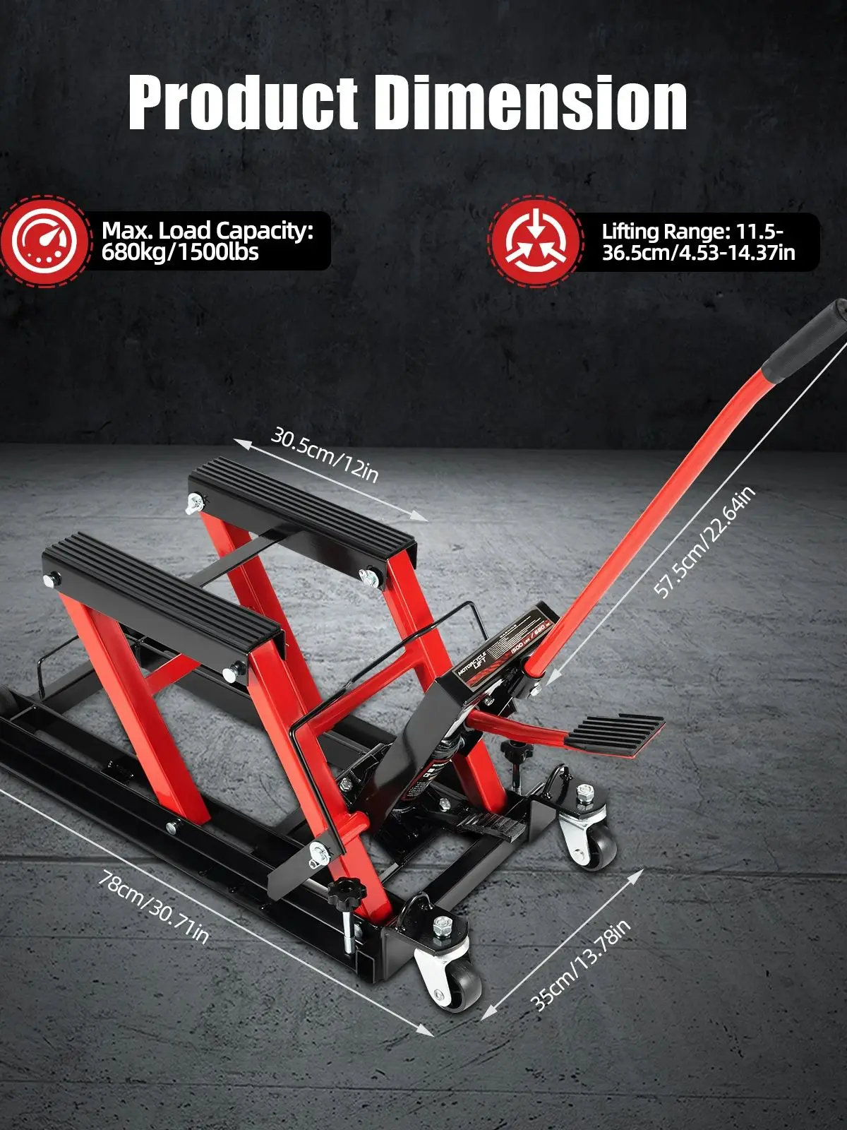 Ascenseur hydraulique pour moto, charge maximale de 680kg, Surface de Transport en caoutchouc, support de montage facile à utiliser, plate-forme de levage pliable