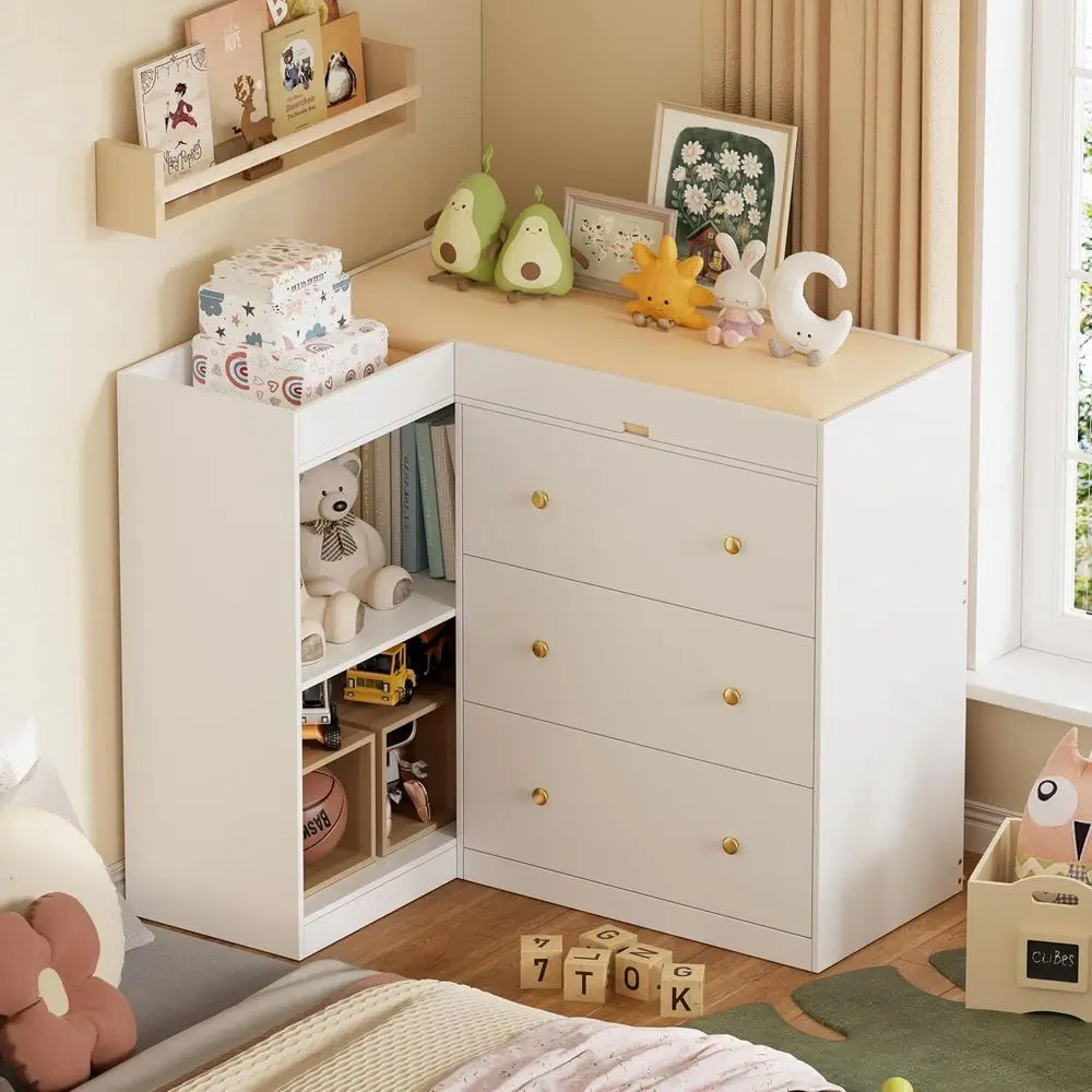 

Multi-Functional White Nursery Changing Table with 3 Drawers and 2 Shelves