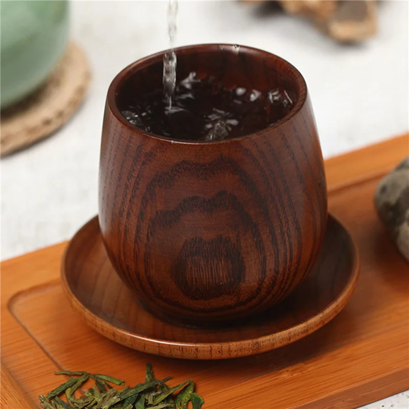 AA81-2X Japanese Style Log Cup Wooden Big Belly Cup Sake Solid Wood Retro Insulated Teacup Set Drinking Cup 150ML