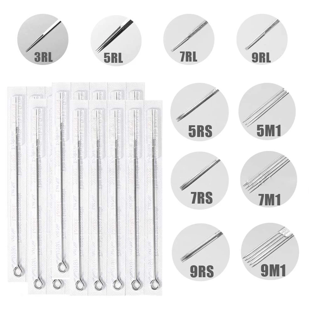 Tattoo Needles and Tips Set 50pcs Disposable Tattoo Needles & 50pcs Yellow Tattoo Tips Tubes for Tattoo Machine Grip Tubes