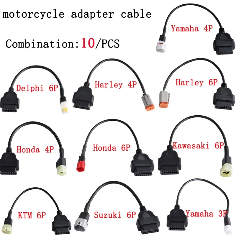 10Pcs For YAMAHA OBD2 Extension Cable  Connector Motorcycle Motobike For KTM For HONDA Moto For SUZUKI For Harley For Kawasaki