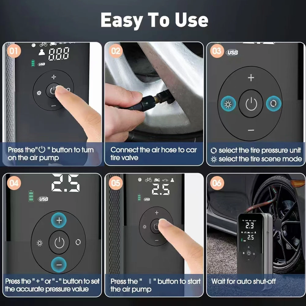 Tire Inflator Portable Air Compressor 12V 150PSI High power inflation pump Cordless Car Motorcycle Bicycle Tire Inflator Pump