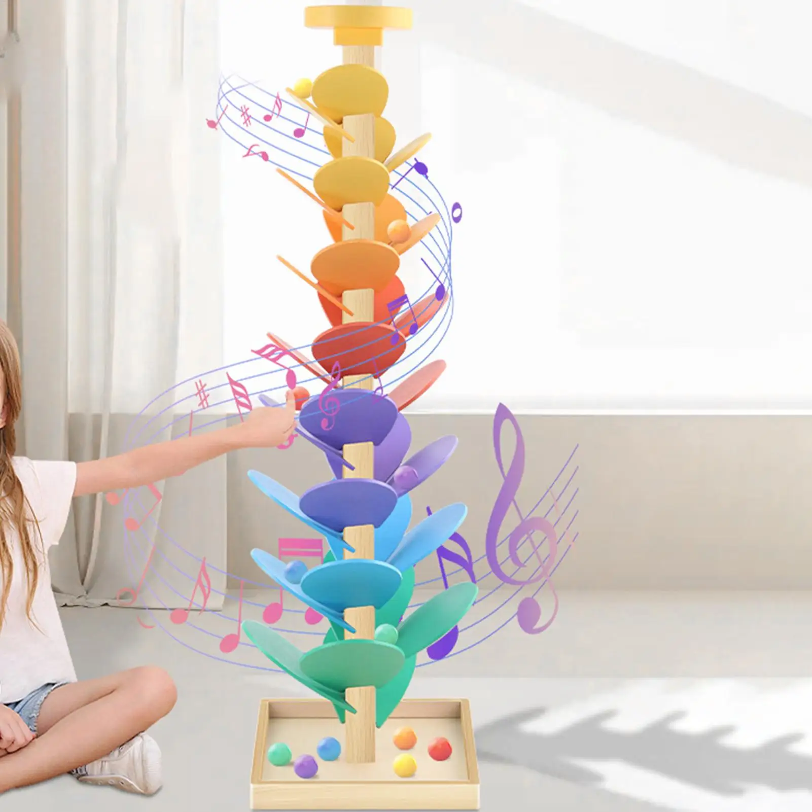 

Montessori Wooden Musical Tree Toy with Marble Run Race Track Rainbow Building Blocks Educational Toys for Kids Birthday Gifts