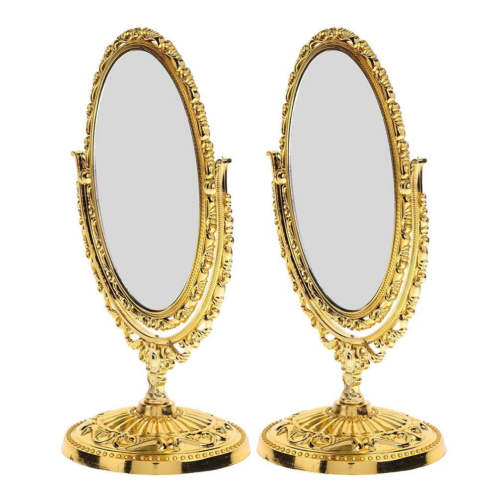 

2Pcs Double Side Swivel Makeup Mirror European Vintage Oval Desktop Vanity Tabletop Mirror for Detailed Makeup Application