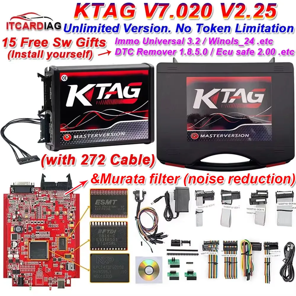 

Ktag ecu Programmer 2025 KTAG V7.020 V2.25 Red PCB Red European Unlimited Points Networkable Online With New Ktag 272 ECU Cable