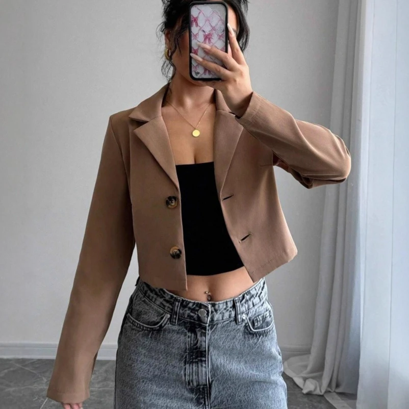 

spring autumnfashion Short jacket for women, harajuku solid versatile loose thin coats, Single Breasted short suit top female