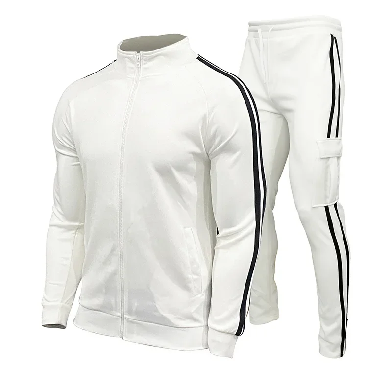 Survêtement avec logo personnalisé pour homme, ensemble de 2 pièces, veste zippée, pantalon d\'entraînement, combinaisons de sport, jogging