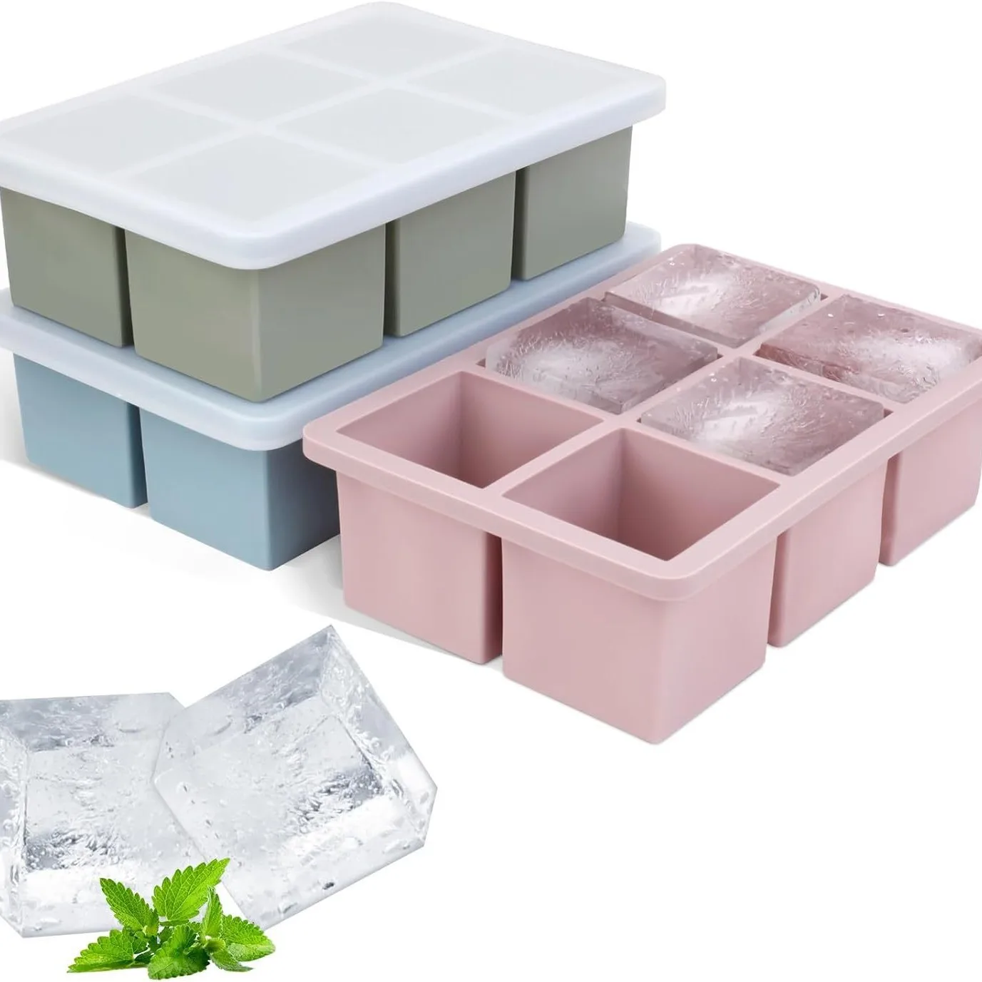 1pc Ice Cube Tray with Lid Multiple Models Flexible Food Grade Silicone Ice Cube Mold Ice Trays for Freezer