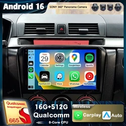 Android 16 Carplay Auto For Mazda 3 2003 2004 - 2013 Car Radio Player Multimedia stereo Navigation 4G+WIFI Video BT GPS DSP 2DIN