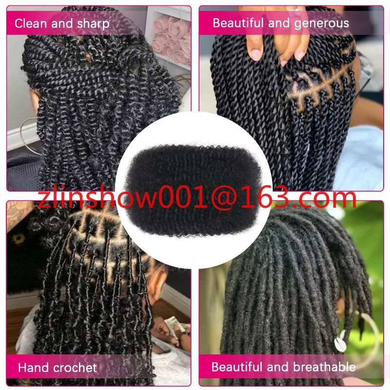 Natural Black Short  Afro Kinky Bulk Human Hair Twist Braids ， for Black Woman