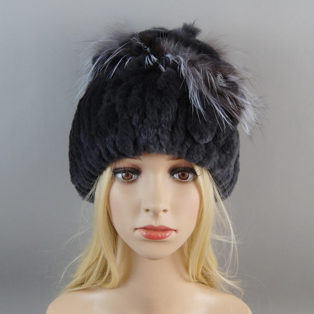 New Luxury Women Fur Hat For Winter Handmade Natural Rex Rabbit Fox Fur Cap Russian Female Fur Headgear Brand Warm Beanies Cap