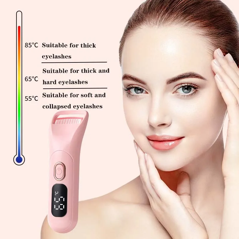 

Digital Display Heated Eyelash Curler - Electric Temperature Control Long-Lasting Curl Rechargeable Portable Lash Curling Wand
