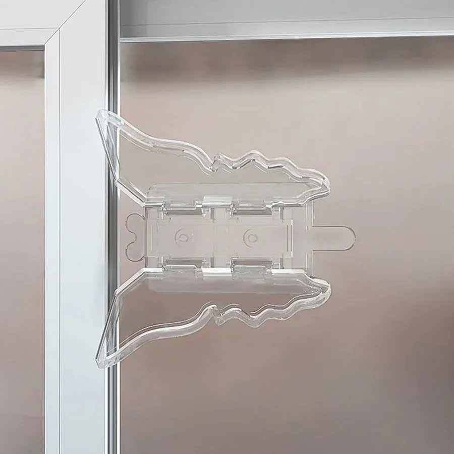 1pcs Sliding Window Limit Lock Transparent Butterfly Punch-free Pasted Door Window Safety Locks Buckle Baby Safety Protection