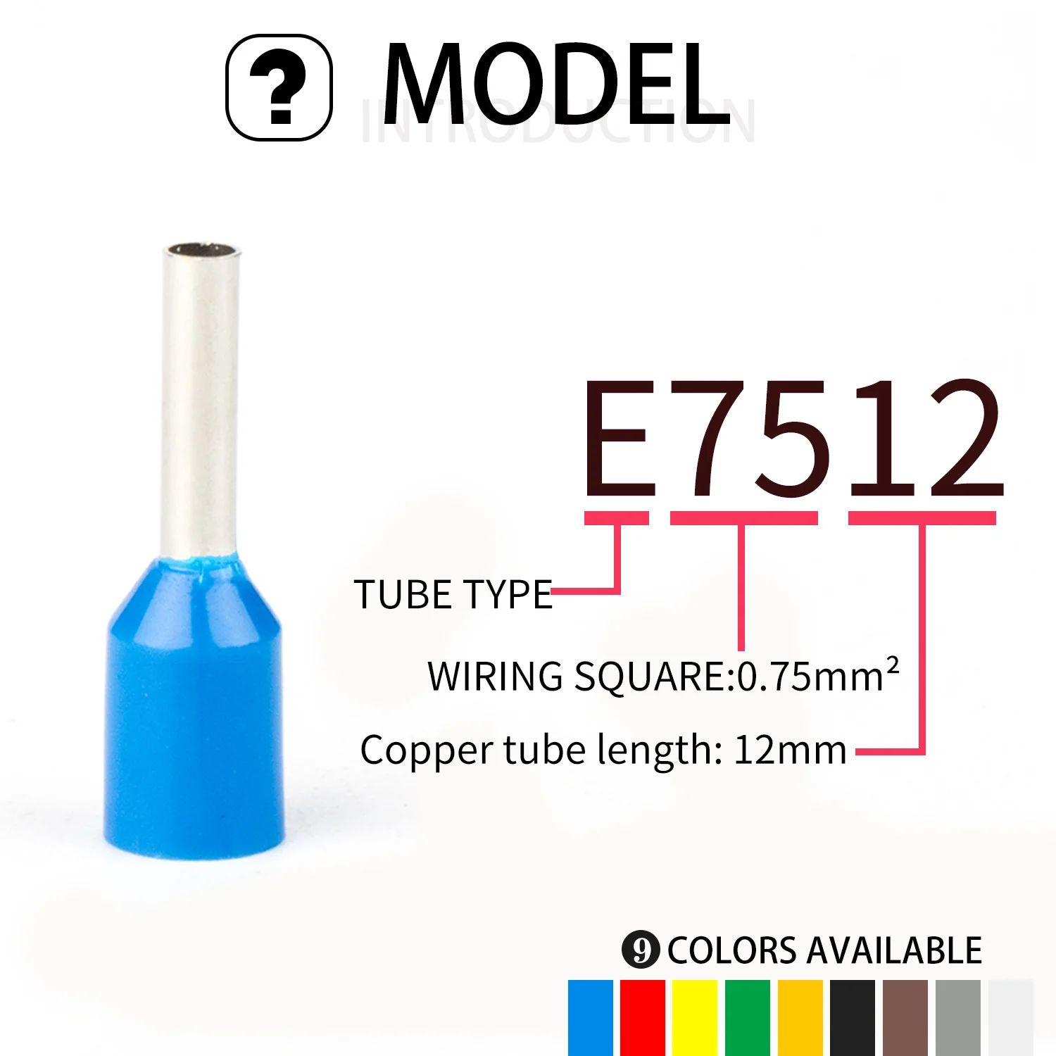 100pcs  E7512 Insulated Ferrules Terminal Block Cord End Wire Connector Electrical Crimp Terminator  Wire  For 0.75mm2, 20 AWG