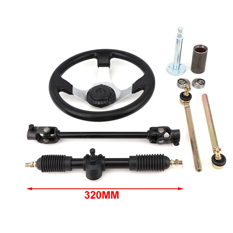 Stuurwielset 320Mm/420Mm Voor 110cc Go Karting Diy Trekstang Rack Verstelbare As Stuur Knokkel Hervuurt Reserveonderdelen