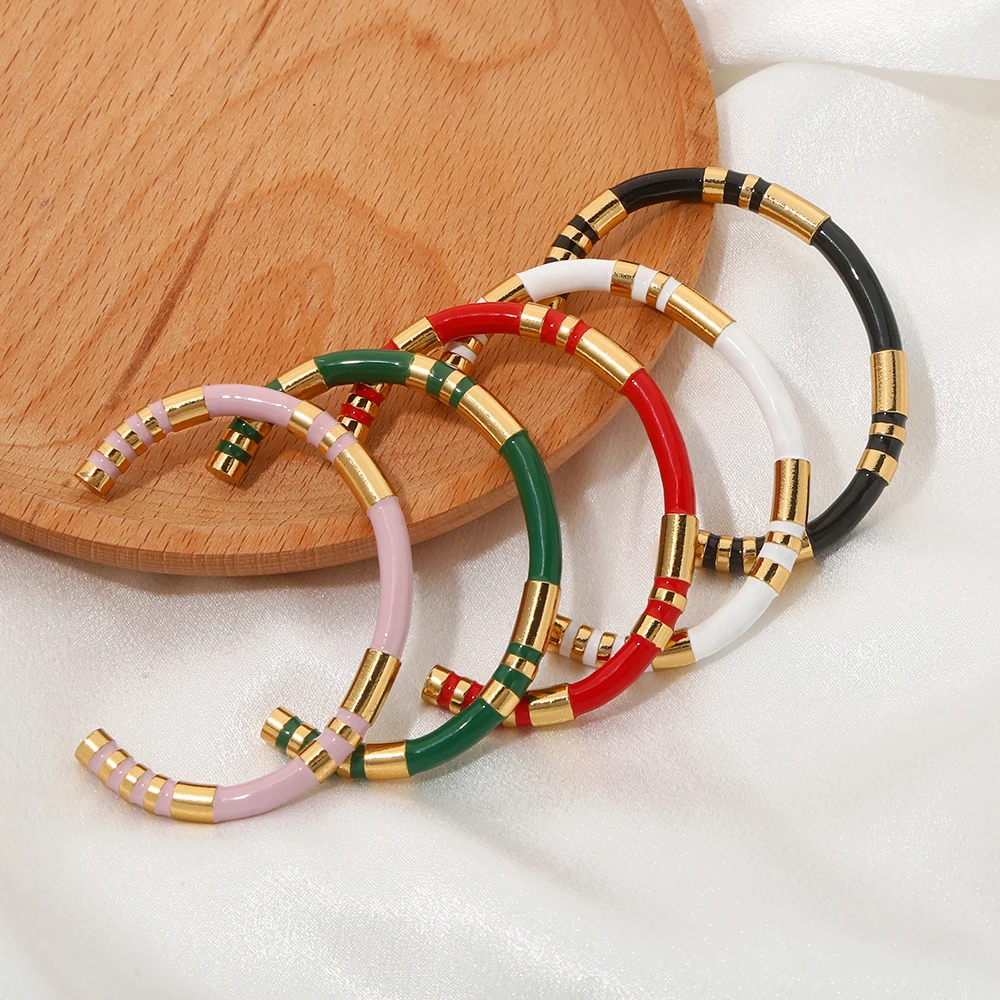 

GIOIO C Type Vintage Stainless Steel Bohemian Bracelet Jewelry Unique Texture Enamel Simple Fashion Bracelet Jewelry Accessories